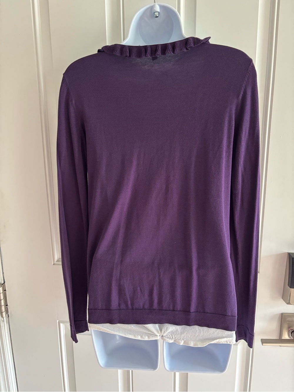 Talbots Deep Purple Ruffle-Trim Button Cardigan - Picture 5 of 5